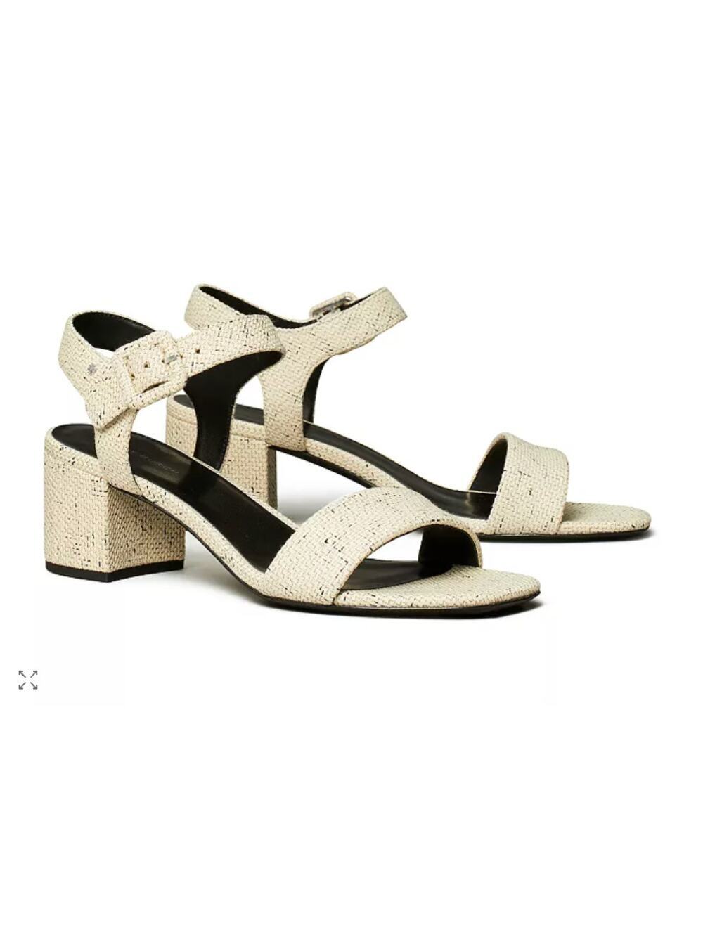 Tory Burch Double T City Sandal Size 7.5 Grain Cotton Canvas Block Heel